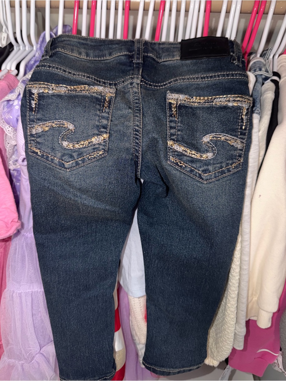Silver Jeans Girls Dark Blue Denim Jeans with Contrast Pocket Stitching
